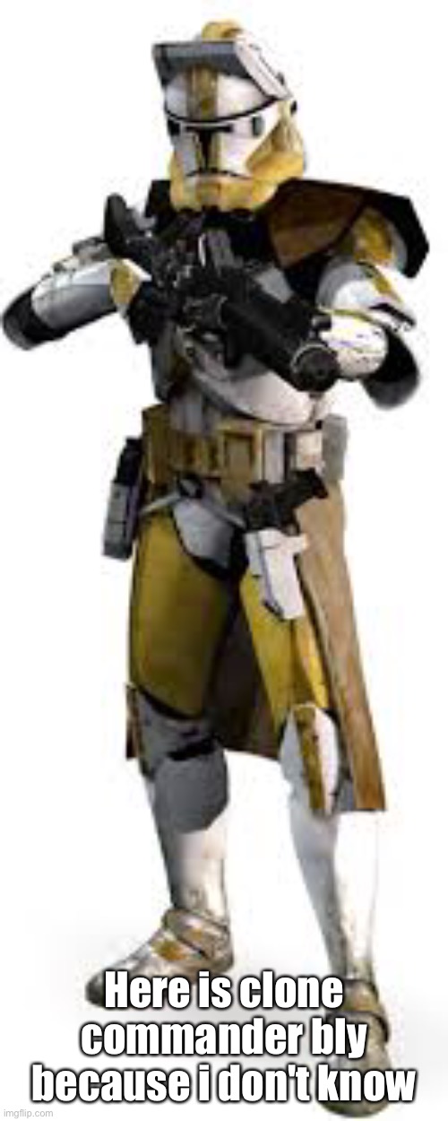 here is commander bly. Why? I dont know | Here is clone commander bly because i don't know | image tagged in star wars | made w/ Imgflip meme maker