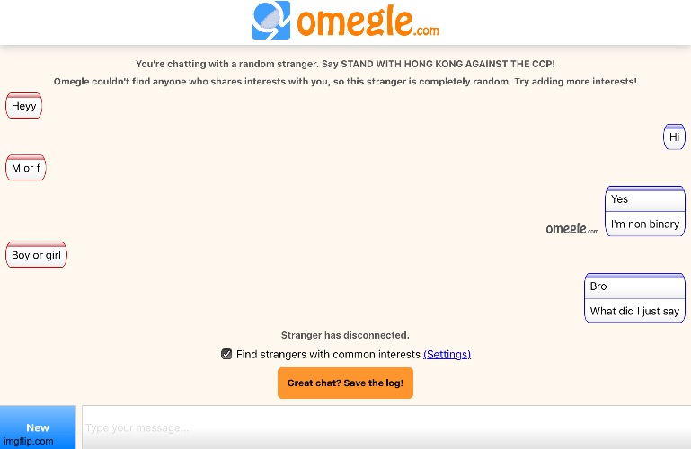 I love omegle (I'm blue the random stranger is red) | image tagged in non binary,omegle | made w/ Imgflip meme maker