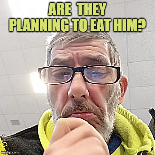 Pondering Bert | ARE  THEY PLANNING TO EAT HIM? | image tagged in pondering bert | made w/ Imgflip meme maker