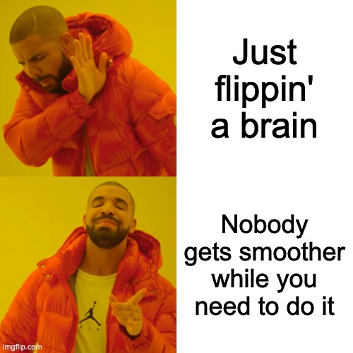 Just flippin' a brain Nobody gets smoother while you need to do it | image tagged in memes,drake hotline bling | made w/ Imgflip meme maker