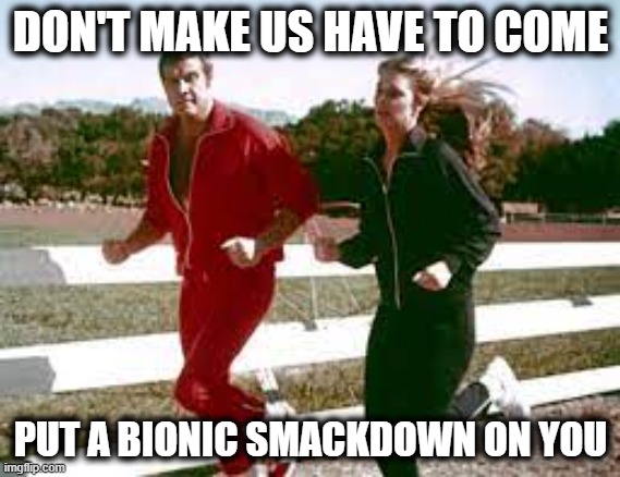 It's about to go down | DON'T MAKE US HAVE TO COME; PUT A BIONIC SMACKDOWN ON YOU | image tagged in bionic,6 million dollar man,the bionic man,the bionic woman,bionic smackdown given here,that's bionic | made w/ Imgflip meme maker