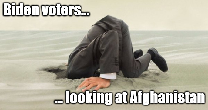 head in the sand | Biden voters... ... looking at Afghanistan | image tagged in head in the sand,political,biden | made w/ Imgflip meme maker