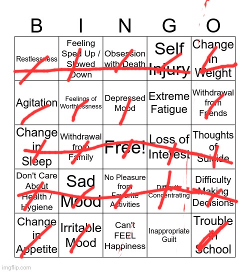 depression bingo 1 | image tagged in depression bingo 1 | made w/ Imgflip meme maker