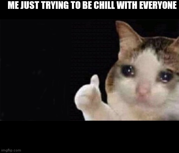 Hanging in there | ME JUST TRYING TO BE CHILL WITH EVERYONE | image tagged in cat | made w/ Imgflip meme maker