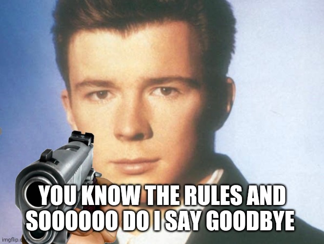 You know the rules and so do I. SAY GOODBYE. | YOU KNOW THE RULES AND SOOOOOO DO I SAY GOODBYE | image tagged in you know the rules and so do i say goodbye | made w/ Imgflip meme maker