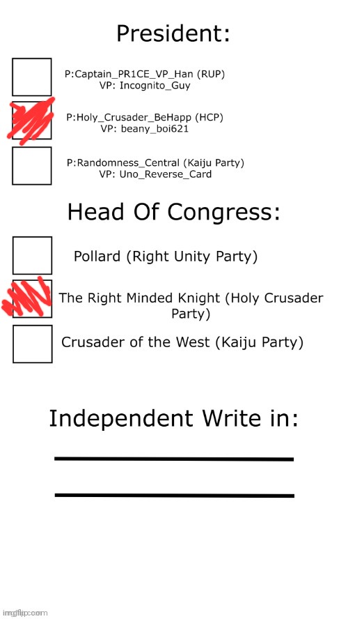 My Ballot | image tagged in ballot | made w/ Imgflip meme maker