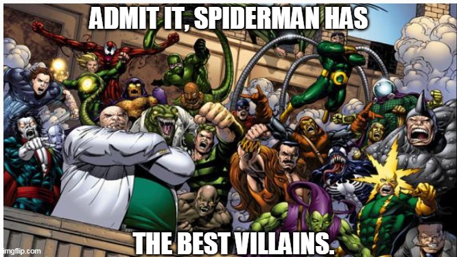 No doubt. | ADMIT IT, SPIDERMAN HAS; THE BEST VILLAINS. | image tagged in spiderman,villains | made w/ Imgflip meme maker