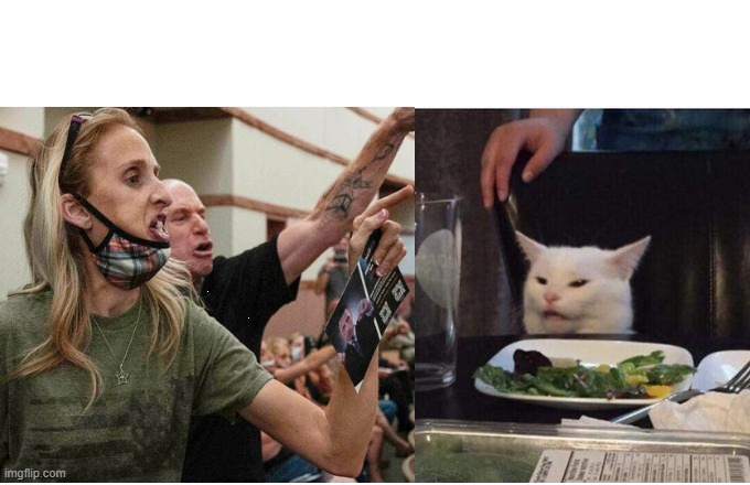 Woman yells at cat (anti-vaxer) Blank Meme Template