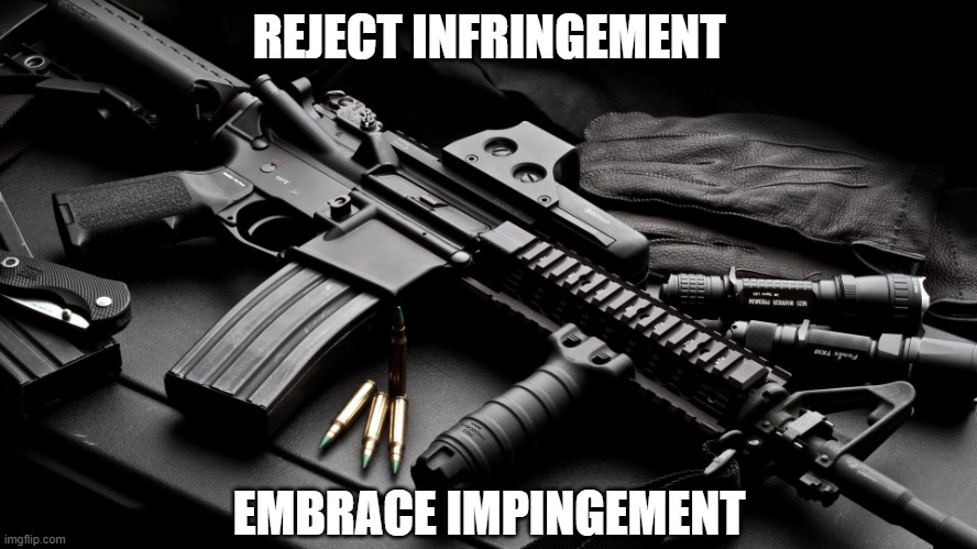 ar15 | REJECT INFRINGEMENT; EMBRACE IMPINGEMENT | image tagged in ar15 | made w/ Imgflip meme maker