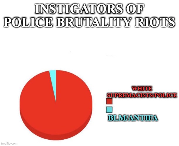 Pie graph meme | INSTIGATORS OF POLICE BRUTALITY RIOTS WHITE SUPREMACISTS/POLICE BLM/ANTIFA | image tagged in pie graph meme | made w/ Imgflip meme maker