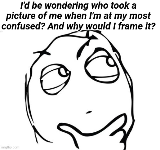Question Rage Face Meme | I'd be wondering who took a picture of me when I'm at my most confused? And why would I frame it? | image tagged in memes,question rage face | made w/ Imgflip meme maker