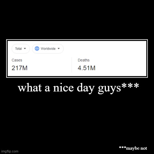 nice day guys part 1 | image tagged in funny,demotivationals,coronavirus | made w/ Imgflip demotivational maker