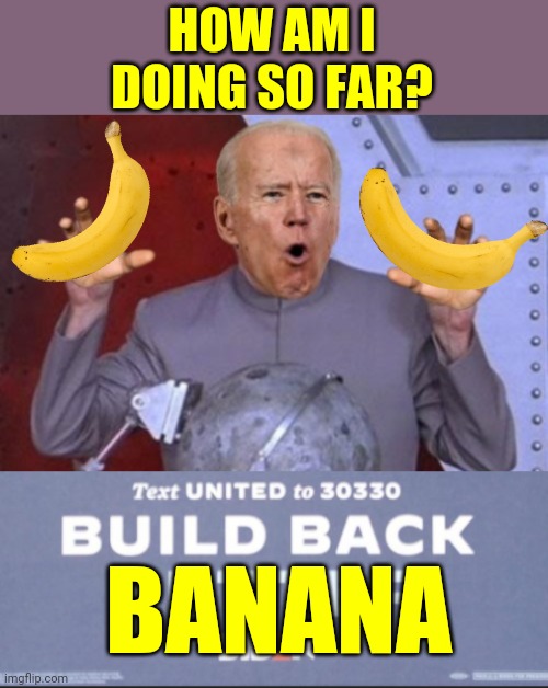 HOW AM I DOING SO FAR? BANANA | image tagged in build back better | made w/ Imgflip meme maker
