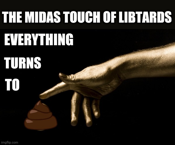 Midas Touch | THE MIDAS TOUCH OF LIBTARDS; EVERYTHING; TURNS; TO | image tagged in midas touch | made w/ Imgflip meme maker
