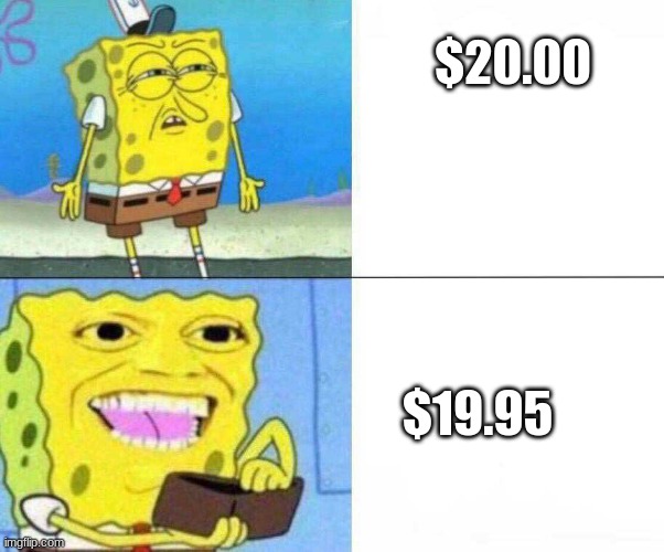  $20.00; $19.95 | image tagged in spongebob wallet | made w/ Imgflip meme maker