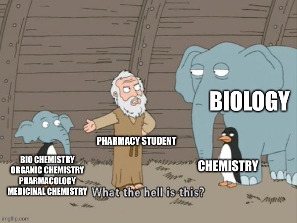 Pharmacy hell subject | BIOLOGY; PHARMACY STUDENT; CHEMISTRY; BIO CHEMISTRY
ORGANIC CHEMISTRY
PHARMACOLOGY
MEDICINAL CHEMISTRY | image tagged in what the hell is this | made w/ Imgflip meme maker