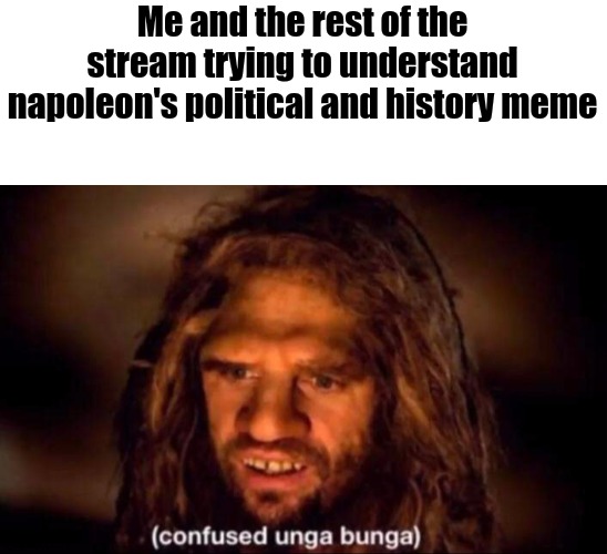 Confused Unga Bunga | Me and the rest of the stream trying to understand napoleon's political and history meme | image tagged in confused unga bunga | made w/ Imgflip meme maker
