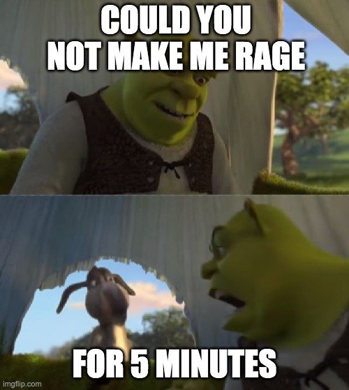 Could you not ___ for 5 MINUTES | COULD YOU NOT MAKE ME RAGE; FOR 5 MINUTES | image tagged in could you not ___ for 5 minutes | made w/ Imgflip meme maker