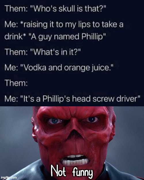 Not funny | image tagged in red skull,bad pun | made w/ Imgflip meme maker