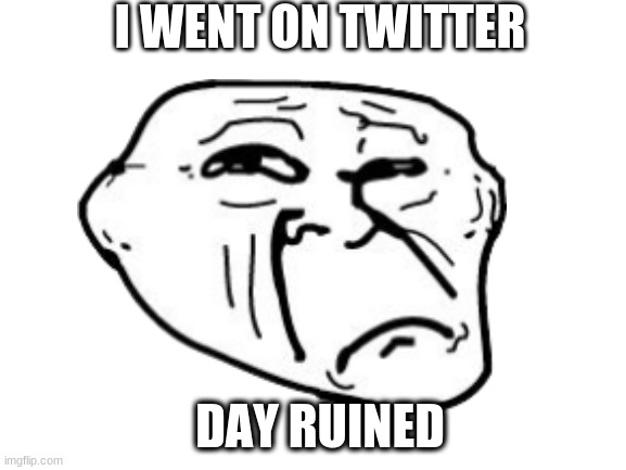 I Went On Twitter, Day Ruined | I WENT ON TWITTER; DAY RUINED | image tagged in meme zee,troll face | made w/ Imgflip meme maker