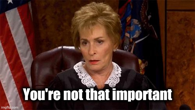 Judge Judy Unimpressed | You're not that important | image tagged in judge judy unimpressed | made w/ Imgflip meme maker