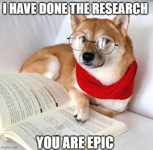 i done it | I HAVE DONE THE RESEARCH; YOU ARE EPIC | image tagged in wholesome advice shibe | made w/ Imgflip meme maker