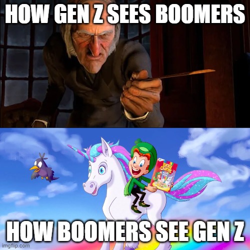 Boomers and Gen Z | HOW GEN Z SEES BOOMERS; HOW BOOMERS SEE GEN Z | image tagged in boomer,gen z,millennials,gen x | made w/ Imgflip meme maker