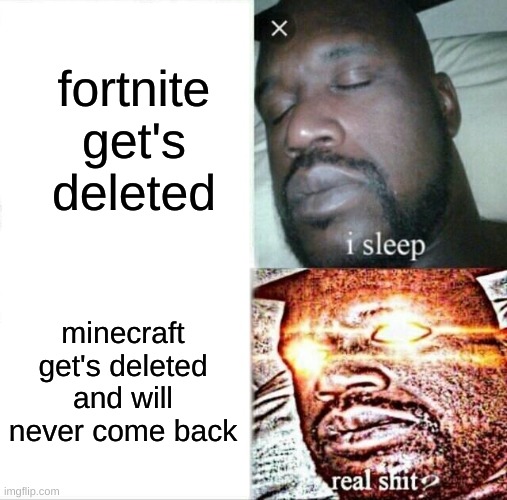 Sleeping Shaq | fortnite get's deleted; minecraft get's deleted and will never come back | image tagged in memes,sleeping shaq | made w/ Imgflip meme maker