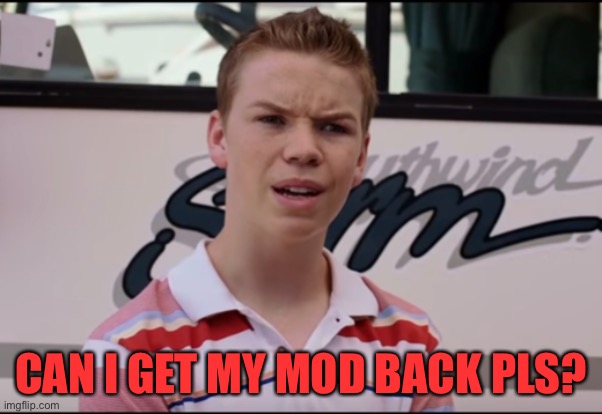 Plz | CAN I GET MY MOD BACK PLS? | image tagged in you guys are getting paid | made w/ Imgflip meme maker