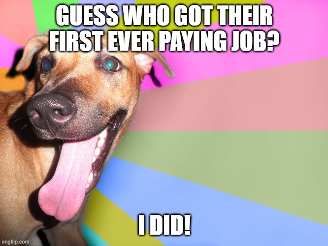 I did something good and I'm happy | GUESS WHO GOT THEIR FIRST EVER PAYING JOB? I DID! | image tagged in i did something good and i'm happy,aspiememes | made w/ Imgflip meme maker