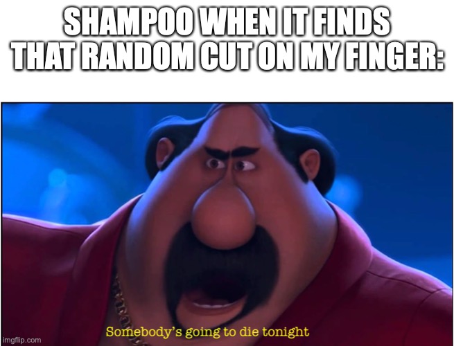 oh my goodness | SHAMPOO WHEN IT FINDS THAT RANDOM CUT ON MY FINGER: | image tagged in el macho,memes,good memes,funny memes,best memes,that cut on my finger | made w/ Imgflip meme maker