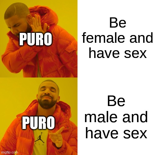 Drake Hotline Bling Meme | Be female and have sex Be male and have sex PURO PURO | image tagged in memes,drake hotline bling | made w/ Imgflip meme maker