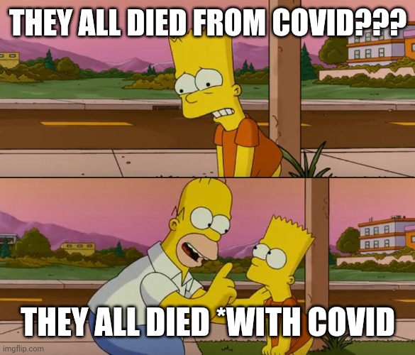 Simpsons so far | THEY ALL DIED FROM COVID??? THEY ALL DIED *WITH COVID | image tagged in simpsons so far | made w/ Imgflip meme maker