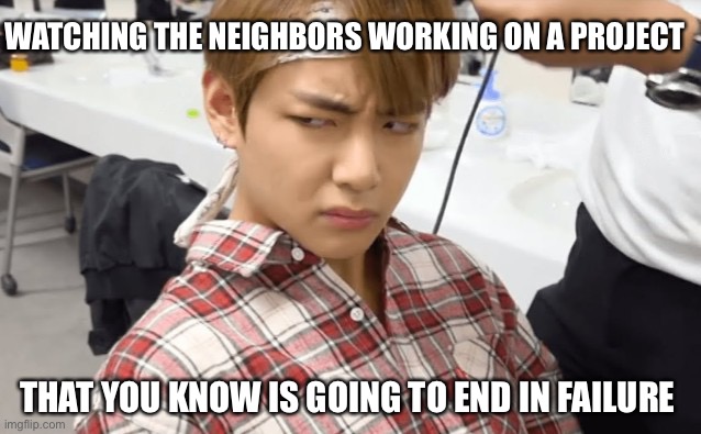What are you doing | WATCHING THE NEIGHBORS WORKING ON A PROJECT; THAT YOU KNOW IS GOING TO END IN FAILURE | image tagged in what are you doing | made w/ Imgflip meme maker
