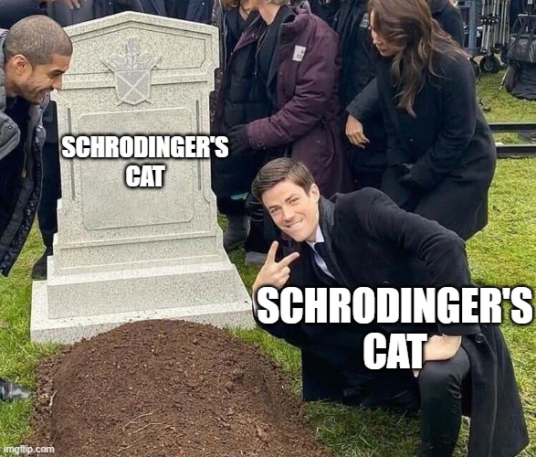 Dead and alive | SCHRODINGER'S CAT; SCHRODINGER'S CAT | image tagged in peace sign tombstone | made w/ Imgflip meme maker