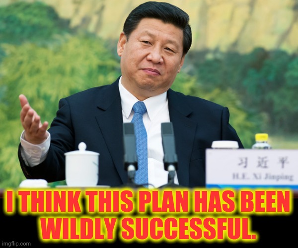 Xi Jinping | I THINK THIS PLAN HAS BEEN
WILDLY SUCCESSFUL. | image tagged in xi jinping | made w/ Imgflip meme maker