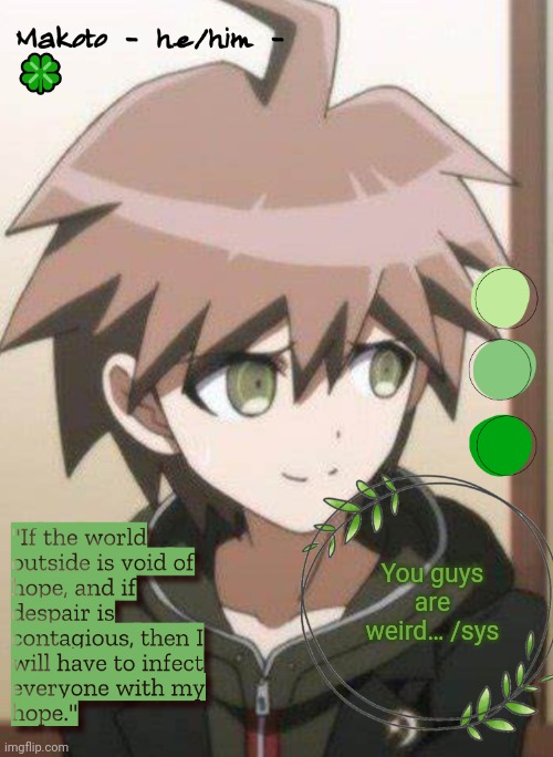 Makoto | You guys are weird… /sys | image tagged in makoto | made w/ Imgflip meme maker