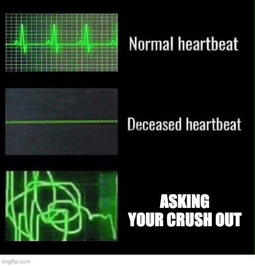 uuuuuhhhhh | ASKING YOUR CRUSH OUT | image tagged in normal heartbeat deceased heartbeat,memes,crush | made w/ Imgflip meme maker
