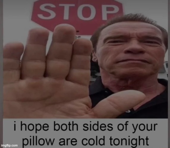 image tagged in stop,pillow,cold | made w/ Imgflip meme maker