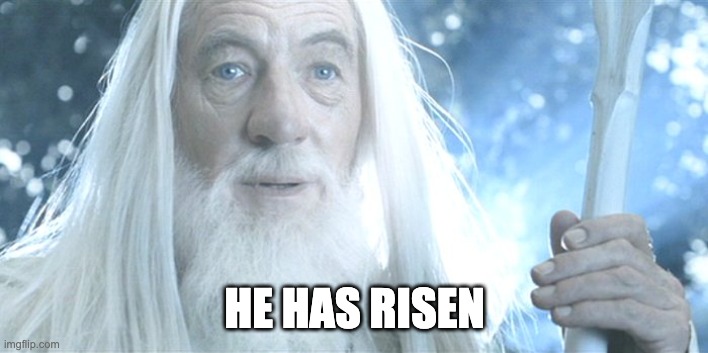 Gandalf: He Is Risen | HE HAS RISEN | image tagged in gandalf he is risen | made w/ Imgflip meme maker