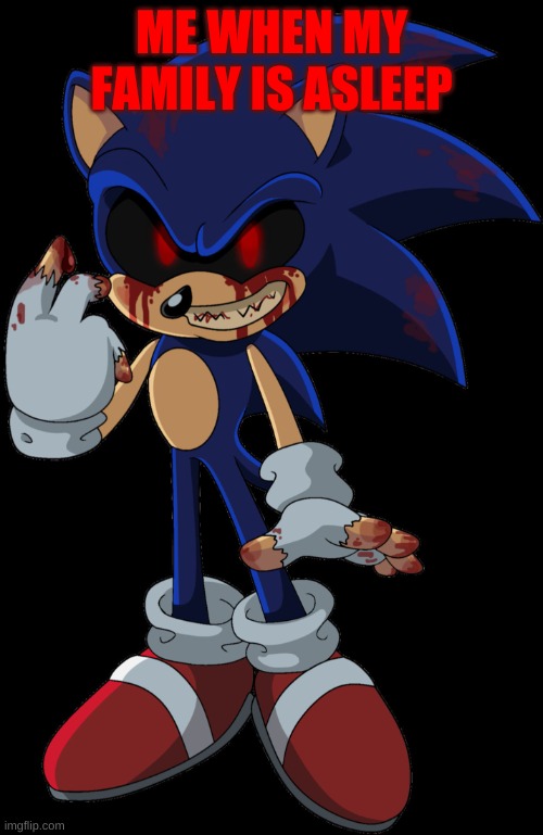 Sonic.EXE FOUND YOU | ME WHEN MY FAMILY IS ASLEEP | image tagged in sonic exe found you | made w/ Imgflip meme maker
