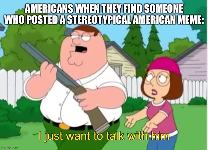 I just wanna talk to him | AMERICANS WHEN THEY FIND SOMEONE WHO POSTED A STEREOTYPICAL AMERICAN MEME: | image tagged in i just wanna talk to him | made w/ Imgflip meme maker