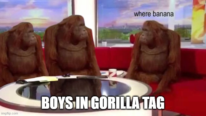 get it | BOYS IN GORILLA TAG | image tagged in where banana | made w/ Imgflip meme maker