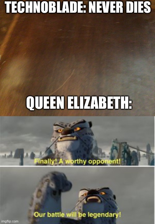 TECHNOBLADE: NEVER DIES; QUEEN ELIZABETH: | image tagged in finnaly | made w/ Imgflip meme maker