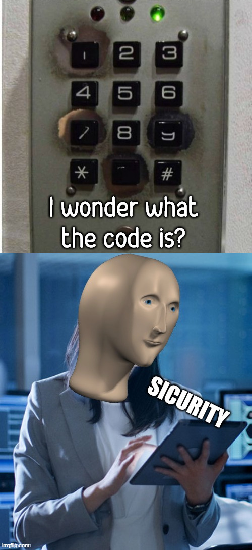 Just need to try the combo. | I wonder what the code is? | image tagged in meme man sicurity,numbers,keys,security | made w/ Imgflip meme maker