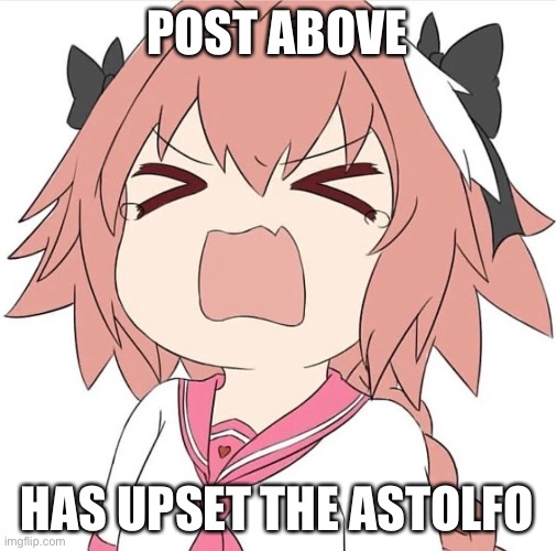 Post above you suck | POST ABOVE; HAS UPSET THE ASTOLFO | image tagged in astolfo cry | made w/ Imgflip meme maker