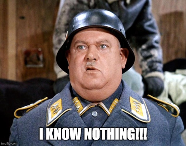 Sgt Shultz | I KNOW NOTHING!!! | image tagged in sgt shultz | made w/ Imgflip meme maker