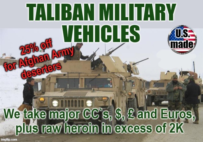 Taliban Military Vehicles | image tagged in credit card | made w/ Imgflip meme maker