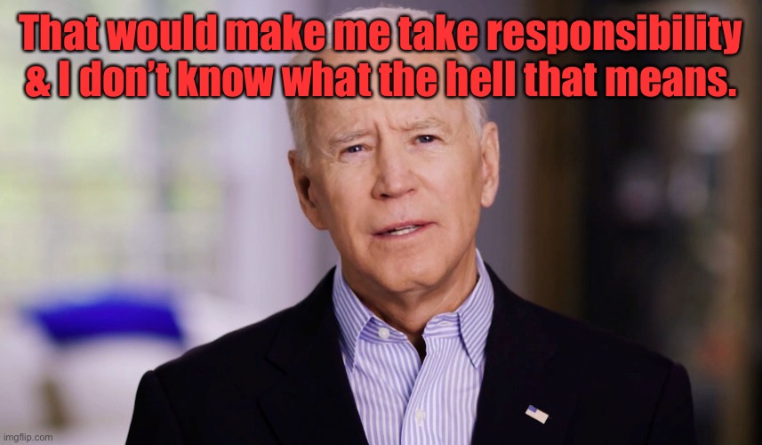 Joe Biden 2020 | That would make me take responsibility & I don’t know what the hell that means. | image tagged in joe biden 2020 | made w/ Imgflip meme maker