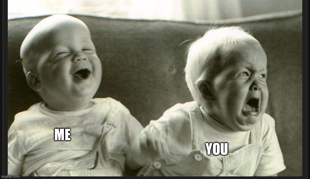 Laugh cry twin babies | ME YOU | image tagged in laugh cry twin babies | made w/ Imgflip meme maker